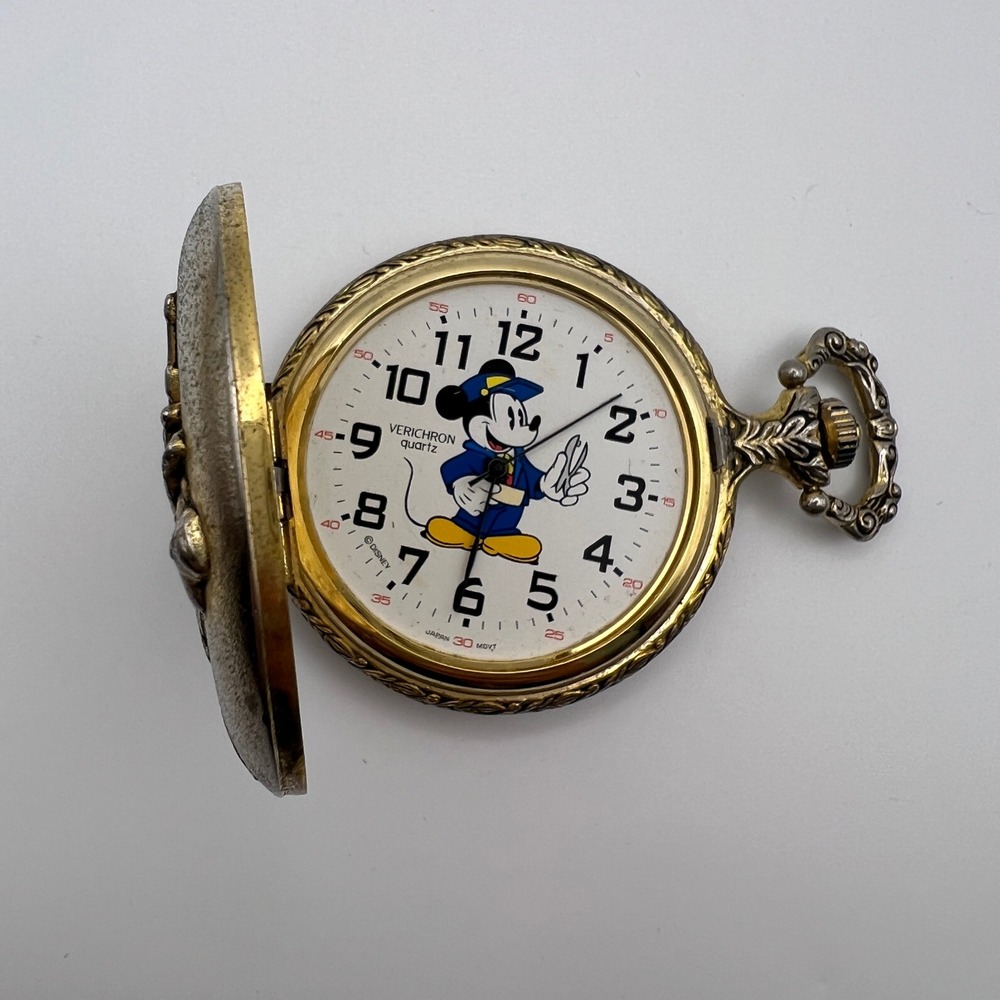 Vintage Mickey Mouse Chef Pocket Watch Verichron Quartz Parts Repair No‎ Glass